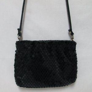 Le Regale Vintage black sequined handbag purse leather strap convertible